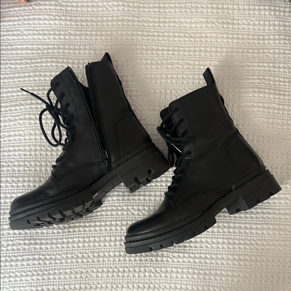 Steve Madden Black Combat Boots - Picture 2 of 6